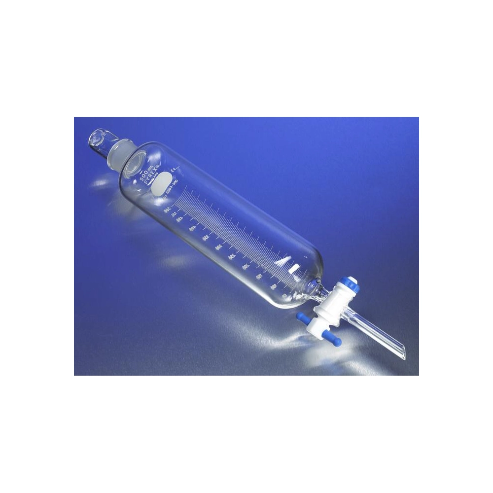 PYREX 500mL Cylindrical Separatory Funnel, Graduated, PTFE Product Standard Stopcock, Glass Standard Taper Stopper