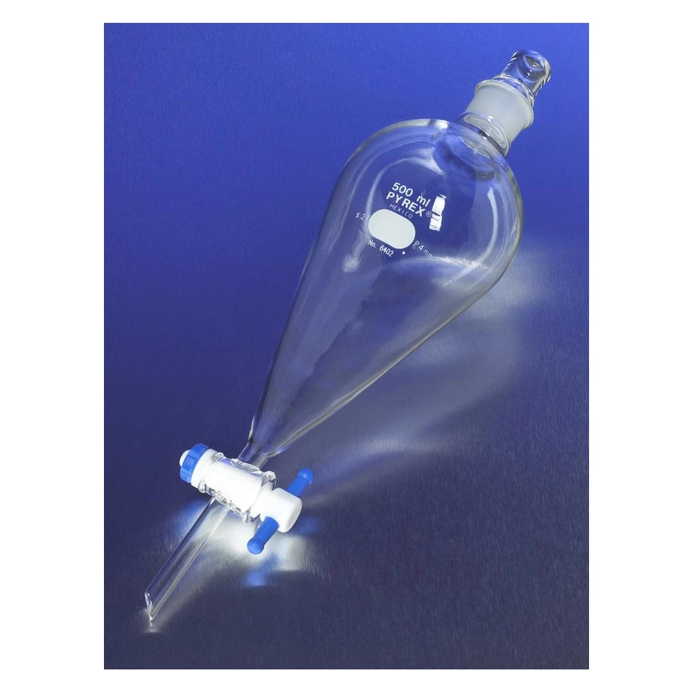 PYREX 1L Squibb Separatory Funnel, PTFE Product Standard Stopcock, Glass Standard Taper Stopper