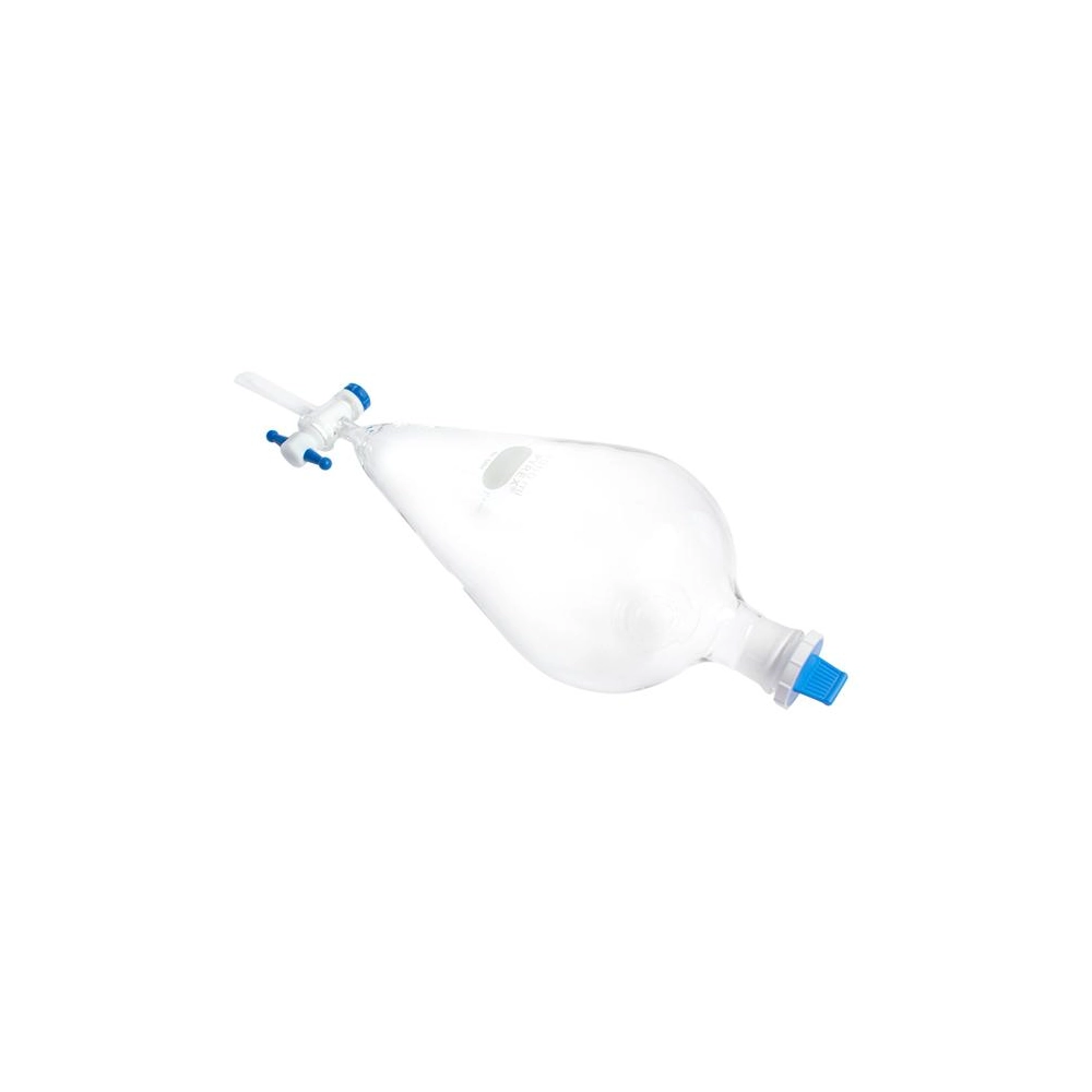 PYREX 1L Pear-Shaped Squibb Separatory Funnel, PTFE Product Standard Stopcock, Polyethylene Standard Taper Stopper