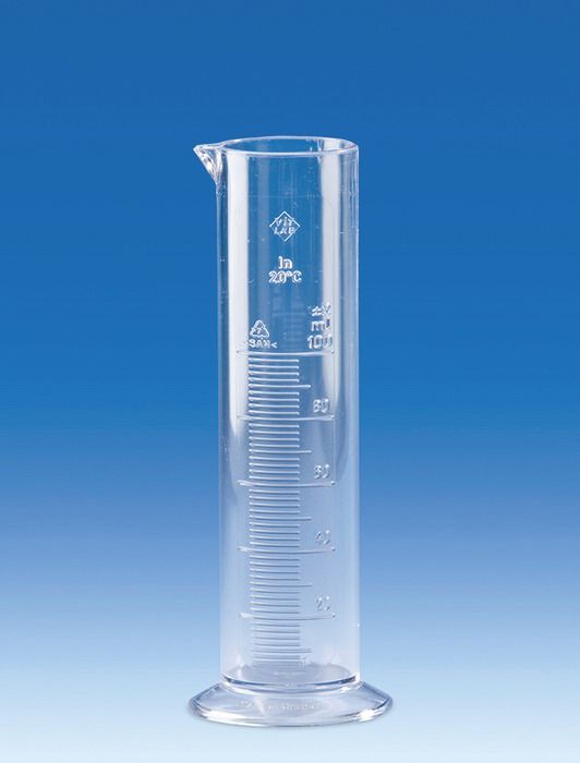 Graduated Cylinder, SAN, low form, molded grads, 25mL, pk 12