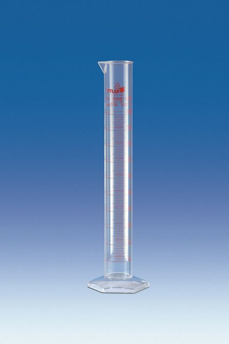 Graduated Cylinder, SAN, molded graduations, 250mL, pack 6