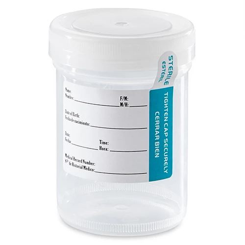 Container: Tite-Rite, 120mL (4oz), PP, STERILE, Attached Natural Screw Cap, ID Label with Tab Seal, Graduated