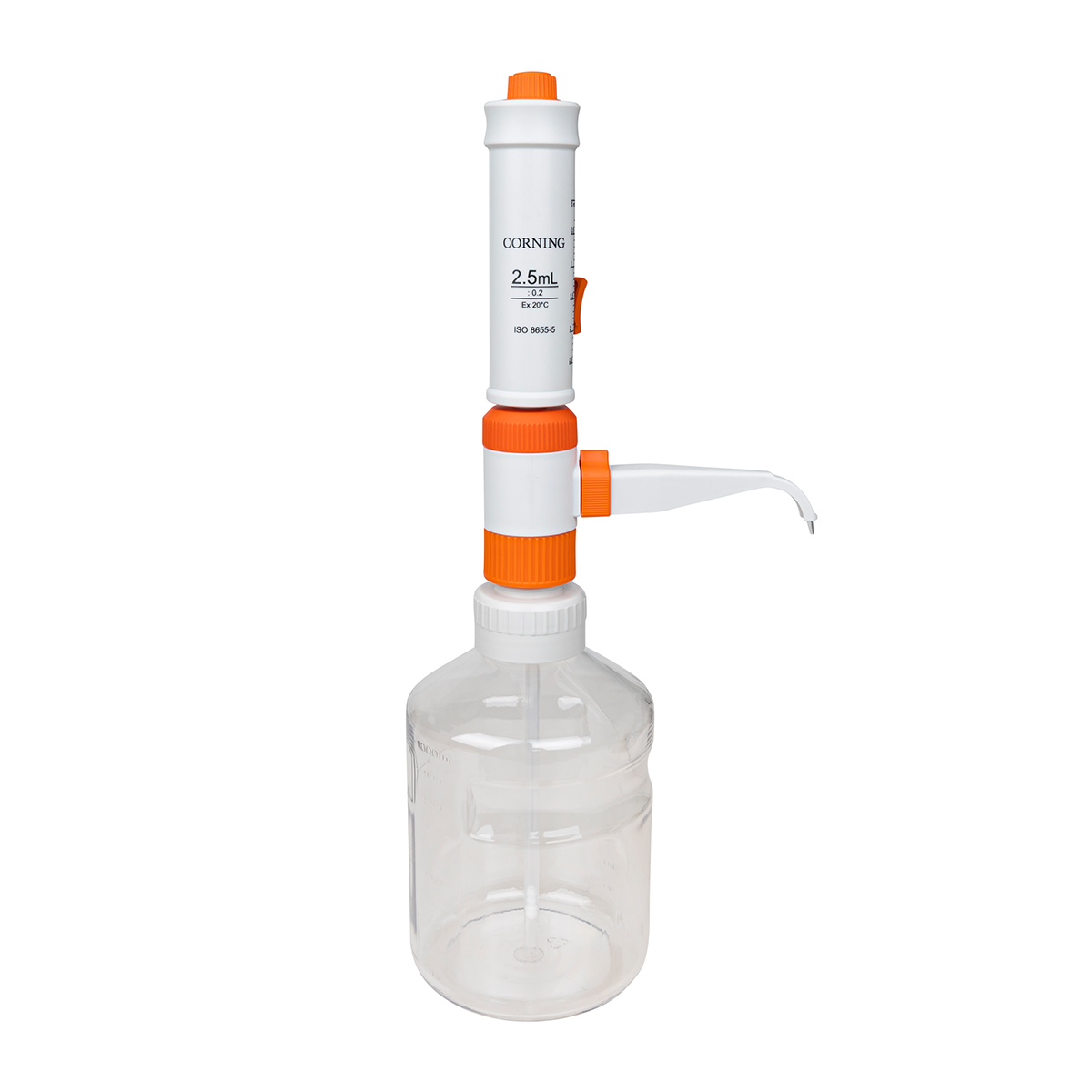 Corning, BTD Discharge tube, bent with protective sleeve, for 25-100 mL, 120 mm, made of FEP/PP