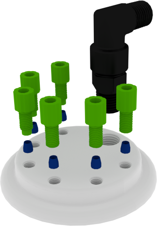 EZwaste® HPLC Solvent Waste System, Cap-Only Assembly, 51 mm (51S) VersaCap with Six (6x) Ports for 1/16 Inch O.D. Tubing, 1/EA