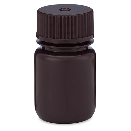 Bottle, Wide Mouth, HDPE Bottle, Attached PP Screw Cap, Amber, 30mL, 12/Pack - cs-72