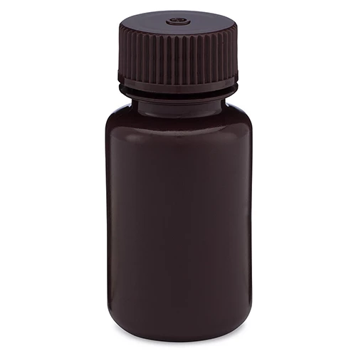 Bottle, Wide Mouth, HDPE Bottle, Attached PP Screw Cap, Amber, 60mL, 12/Pack - cs-72