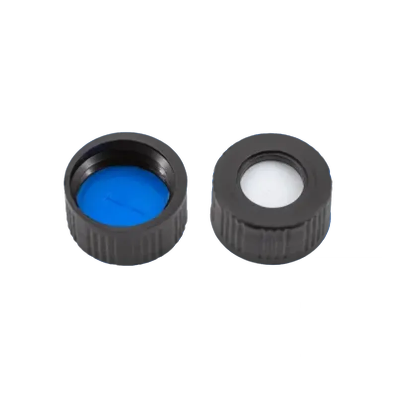 N9 PP screw cap, black, center hole Silicone white/PTFE blue, 702039 MN