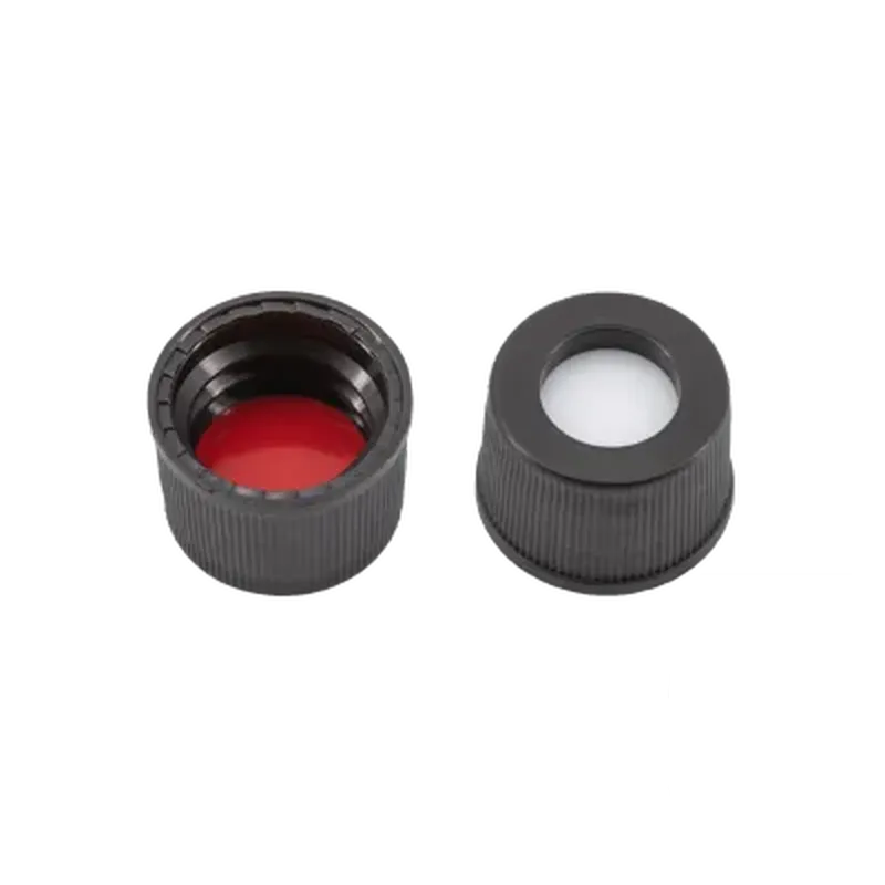 N10 PP screw cap (bonded), black, center hole Silicone white/PTFE red , 702046 MN