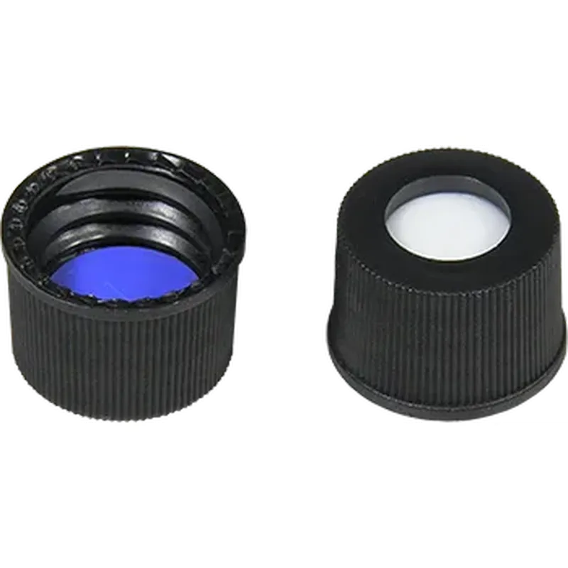 N10 PP screw cap (bonded), black, center hole Silicone white/PTFE blue