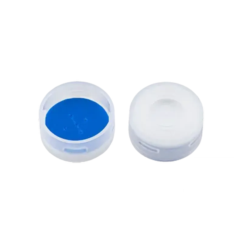 N11 PE snap ring cap, transparent, center hole Silicone white/PTFE blue