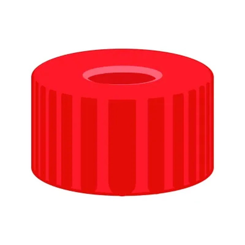 N9 PP screw cap, red, center hole PTFE red/Silicone white/PTFE red