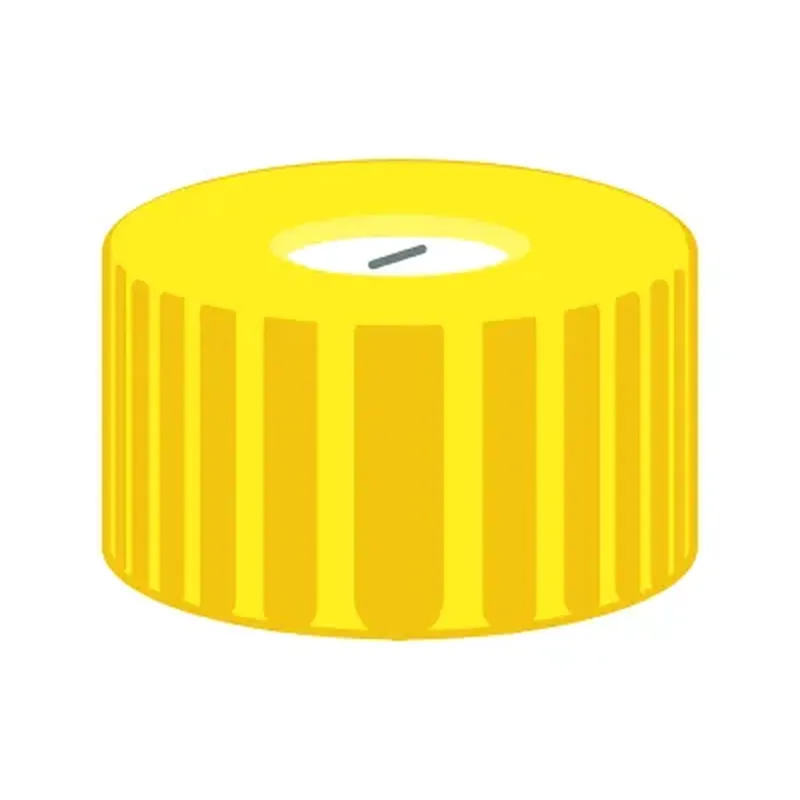 N9 PP screw cap, yellow, center hole Silicone white/PTFE blue