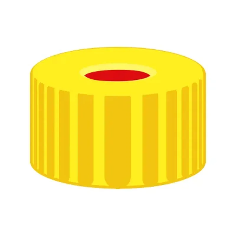 N9 PP screw cap, yellow, center hole PTFE red/Silicone white/PTFE red