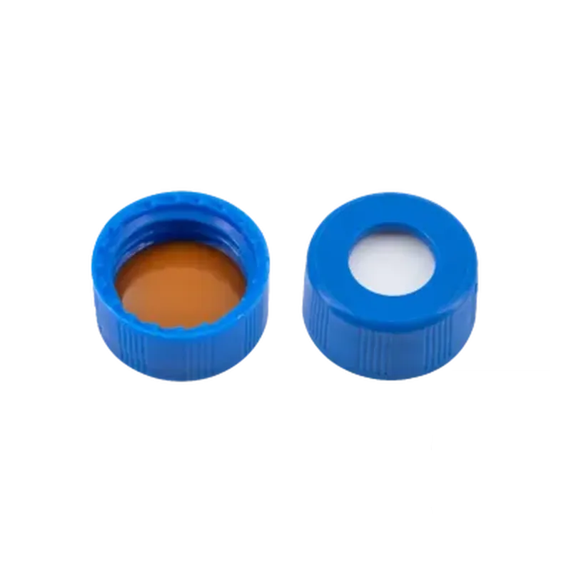 N9 PP screw cap, blue, center hole Silicone white/Polyimide orange
