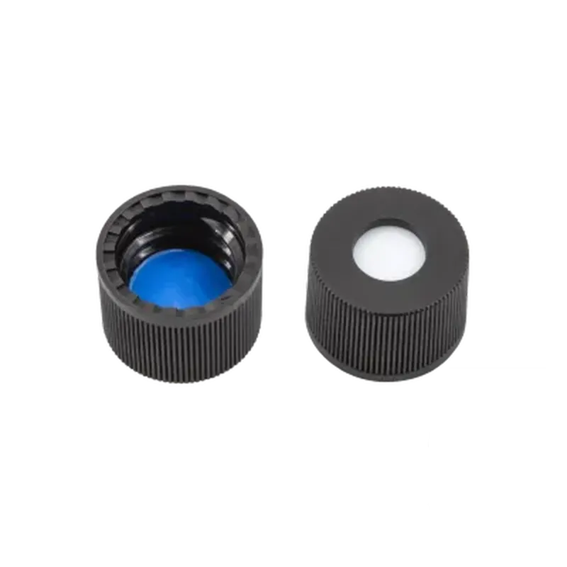 N8 PP screw cap, black, center hole Silicone white/PTFE blue