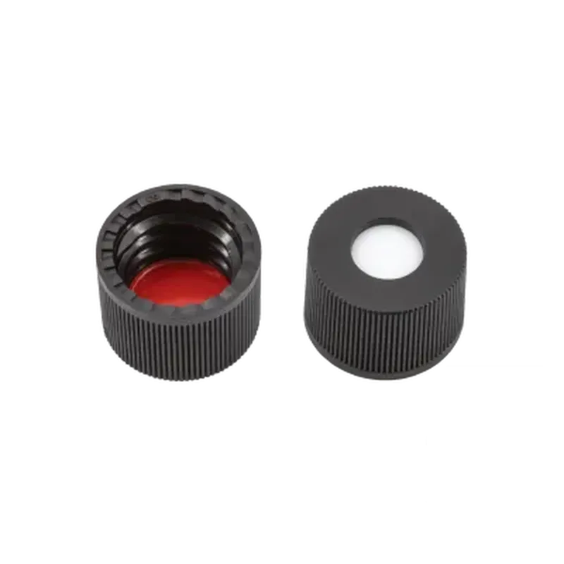 N8 PP screw cap, black, center hole Silicone white/PTFE red
