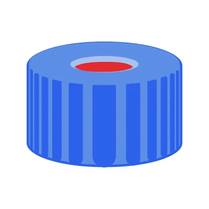N9 PP screw cap, blue, center hole Red Rubber/FEP colorless