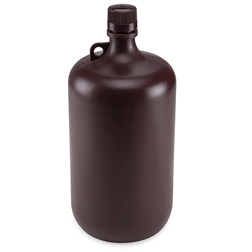 Bottle, Narrow Mouth, Amber PP Bottle, Attached PP Screw Cap, 4 Litres (1 Gallon) - CS/6