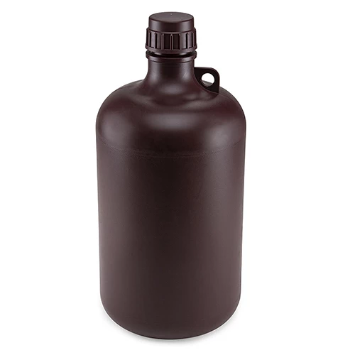 Bottle, Narrow Mouth, Amber PP Bottle, Attached PP Screw Cap, 8 Litres (2 Gallons)