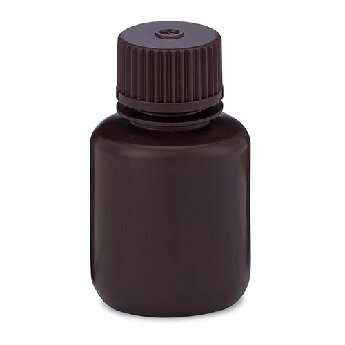 Bottle, Narrow Mouth, HDPE Bottle, Attached PP Screw Cap, Amber, 30mL, 12/Pack