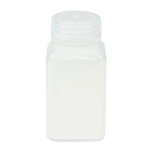 Bottle, Wide Mouth, Square, PP, Attached PP Screw Cap, 175mL, 12/Pack