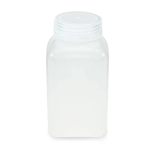 Bottle, Wide Mouth, Square, PP, Attached PP Screw Cap, 500mL, 12/Pack - CS/48