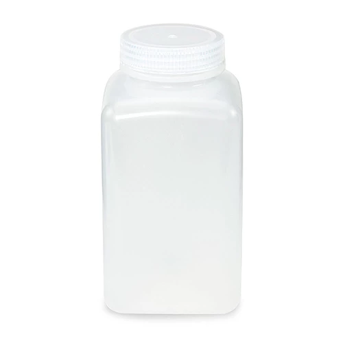 Bottle, Wide Mouth, Square, PP, Attached PP Screw Cap, 1000mL, 6/Pack