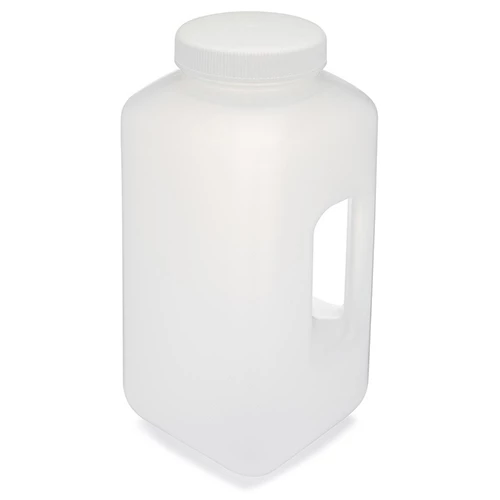 Bottle, Large Wide Mouth with Handle, Square, PP Bottle, 100mm PP Screw Cap, 4 Litres (1.0 Gallons)