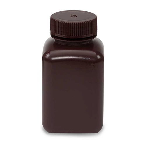 Bottle, Wide Mouth, Square, HDPE, Attached PP Screw Cap, 250mL, 12-Pack