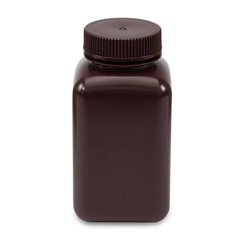 Bottle, Wide Mouth, Square, HDPE, Attached PP Screw Cap, 500mL, 12/Pack, CS/48