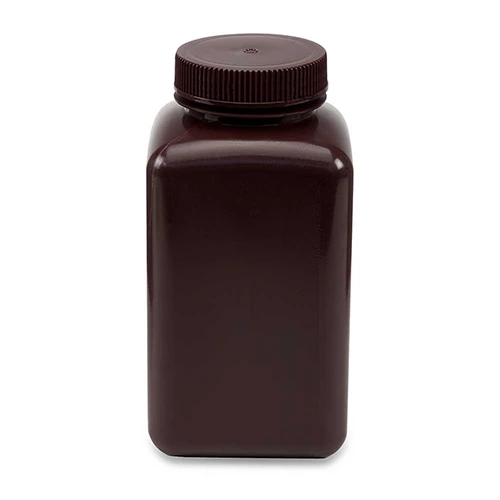 Bottle, Wide Mouth, Square, HDPE, Attached PP Screw Cap, 1000mL, 6-Pack
