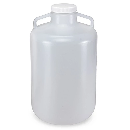 Carboy, Round with Handles, Wide Mouth, PP, White PP Screwcap, 20 Liter, Molded Graduations, Autoclavable - CS/4