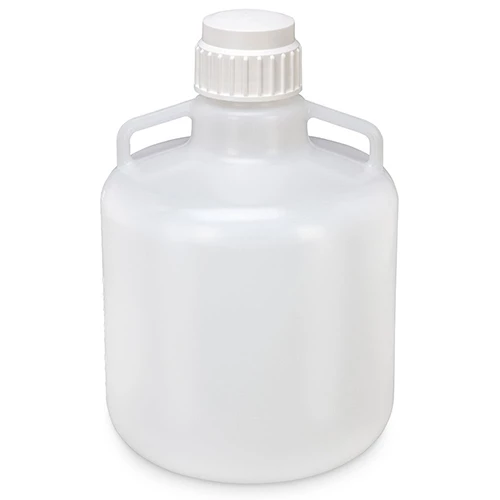 Carboy, Round with Handles, LDPE, White PP Screwcap, 15 Liter, Molded Graduations