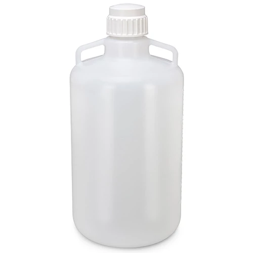 Carboy, Round with Handles, LDPE, White PP Screwcap, 25 Liter, Molded Graduations - CS/4