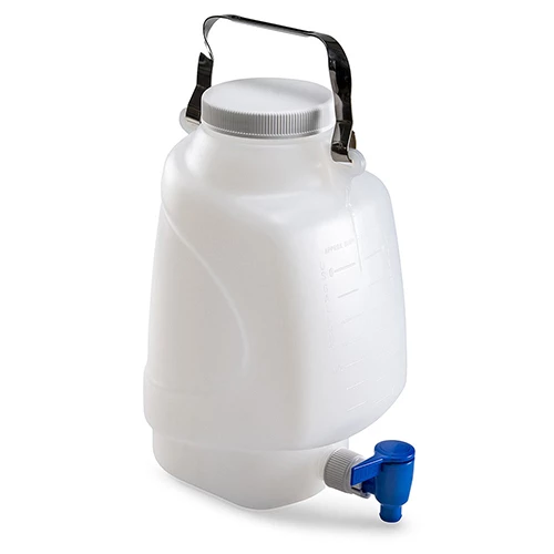 Carboy, Rectangular with Spigot and Handle, PP, White PP Screwcap, 5 Liter, Molded Graduations, Autoclavable - CS/6