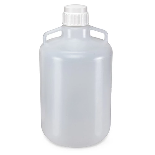 Carboy, Round with Handles, HDPE, White PP Screwcap, 20 Liter, Molded Graduations