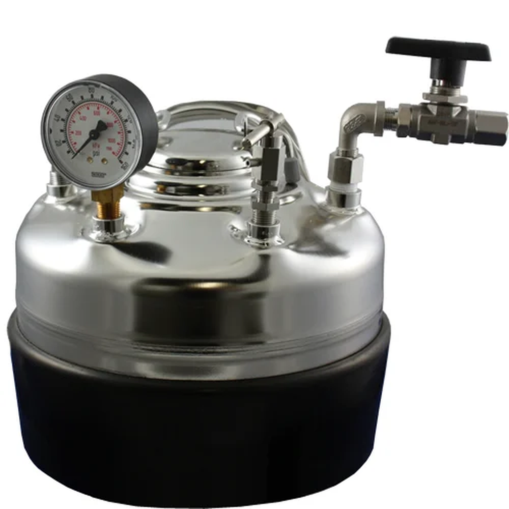 1-Gal 316SS Pressure Vessel (includes: pressure gauge, safety relief valve, hose barb connectors (3/8" OD tubing), tubing, hose clamp, dip tube)