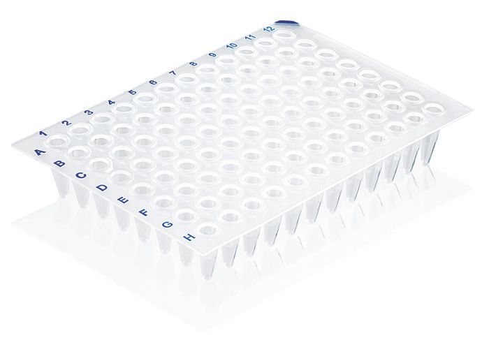 96 well qPCR plate, PP, white, no skirt, 10 bags of 5