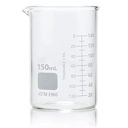 Beaker, Globe Glass, 150mL, Low Form Griffin Style, Dual Graduations, ASTM E960, 12/Box - CS/48