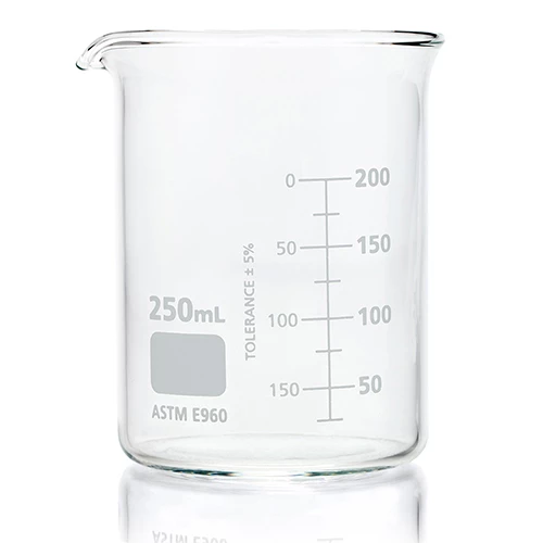 Beaker, Globe Glass, 250mL, Low Form Griffin Style, Dual Graduations, ASTM E960, 12/Box - CS/48