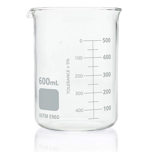 Beaker, Globe Glass, 600mL, Low Form Griffin Style, Dual Graduations, ASTM E960, 6/Box - CS/36