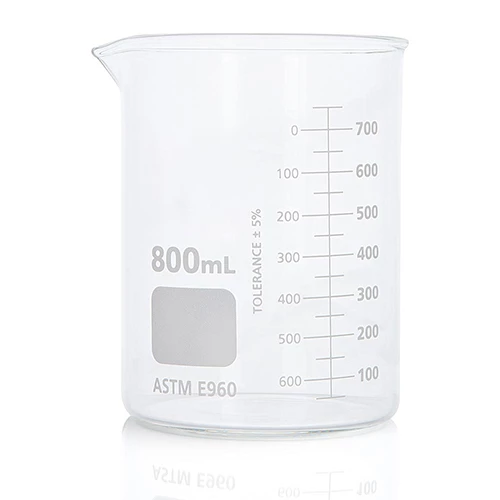 Beaker, Globe Glass, 800mL, Low Form Griffin Style, Dual Graduations, ASTM E960, 6/Box - CS/24