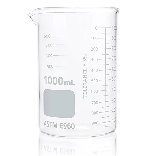 Beaker, Globe Glass, 1000mL, Low Form Griffin Style, Dual Graduations, ASTM E960, 6/Box - CS/24