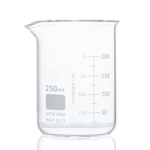 Beaker, Globe Glass, 250mL, Low Form Griffin Style,Heavy Duty, Dual Graduations, ASTM E960, 12/Box