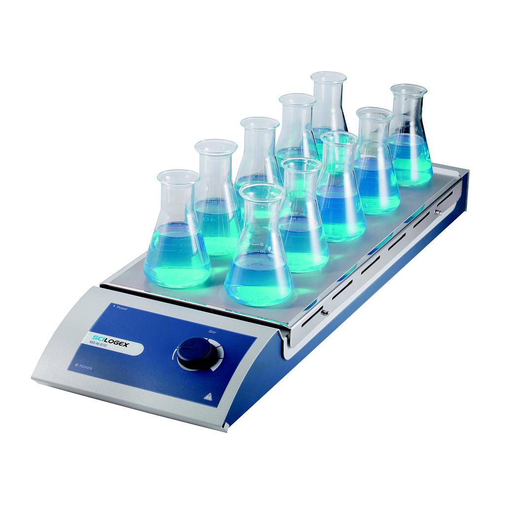 SCI-S10 Analog Magnetic Stirrer 10-Channel, s/steel plate, 220-240V, 50/60Hz, Euro Plug