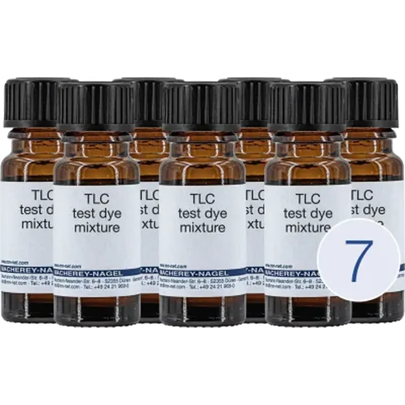 Collection of the 7 individual components of test dye mixture 2