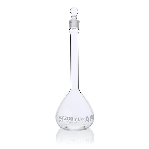 Flask, Volumetric , Globe Glass, 200mL, Class A, To Contain (TC), ASTM E288, 6/Box