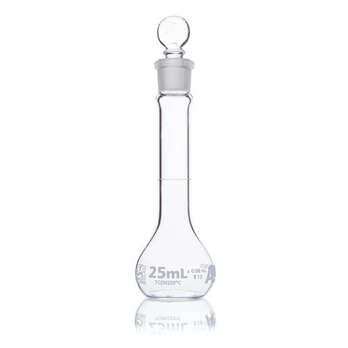 Flask, Volumetric, Wide Mouth, Globe Glass, 25mL, Class A, To Contain (TC), ASTM E288, 6/Box