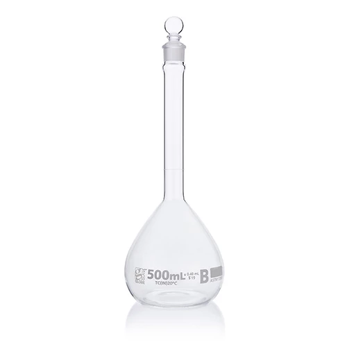 Flask, Volumetric , Globe Glass, 500mL, Class B, To Contain (TC), ASTME288, 6/Box