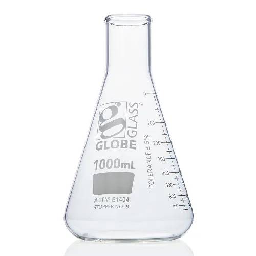 Flask, Erlenmeyer, Globe Glass, 1000mL, Narrow Mouth, Dual Graduations, ASTM E1404, 6/Box